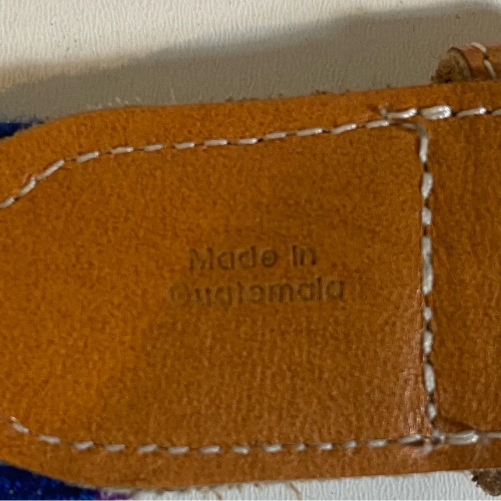 Guatamalan Leather & Colorful Woven Fabric Belt Size Large